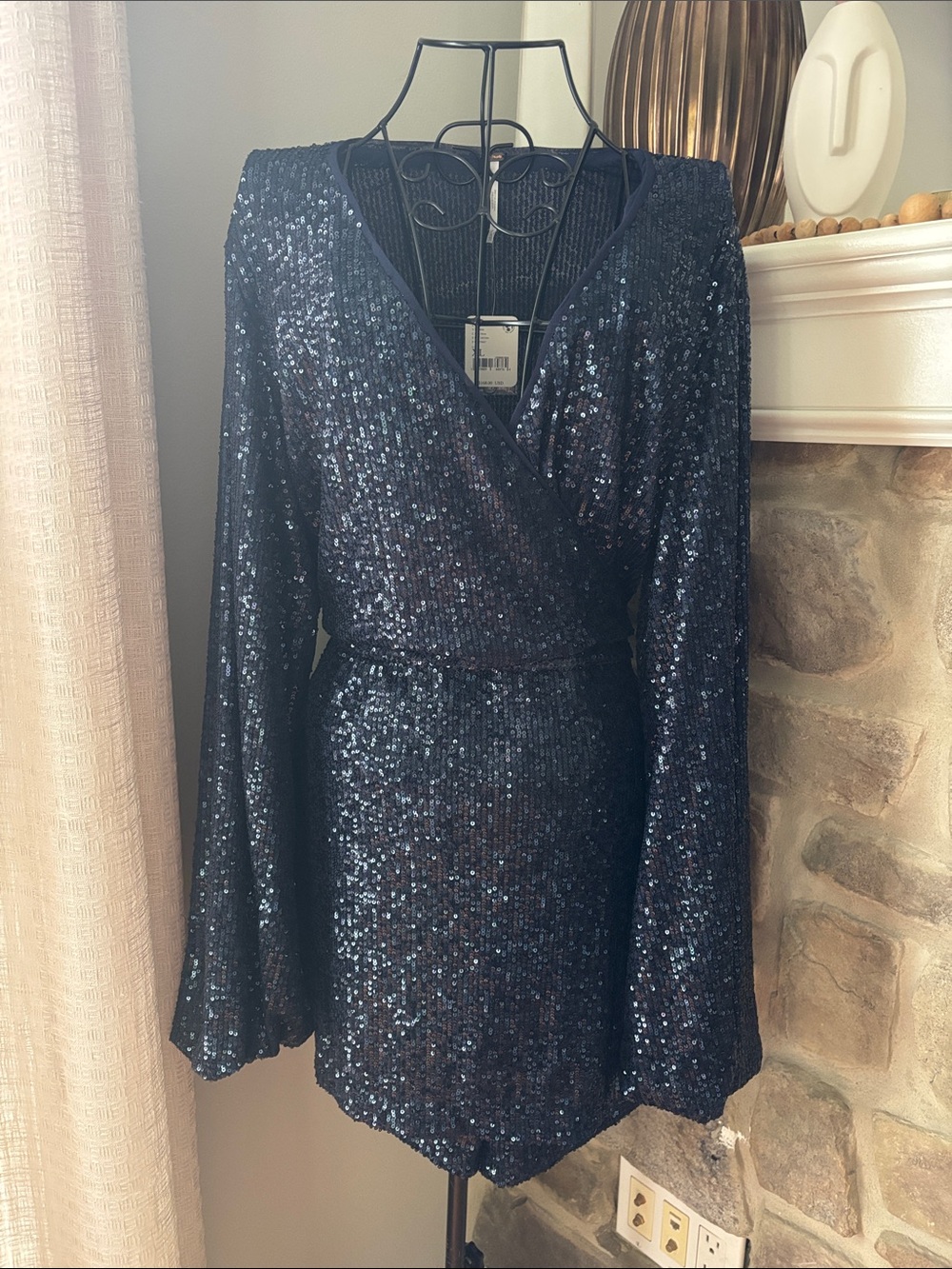 Free People Christa Sequin Romper in Blue - Picture 3 of 7